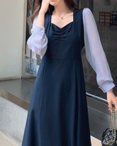 로라드 시스루 소매 페미닌 데일리 원피스
