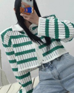 메이어 단가라 펀칭 시스루 크롭 가디건