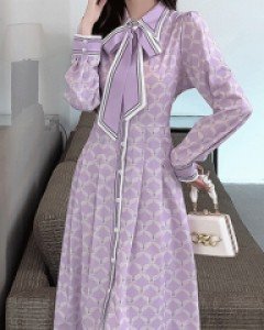 클레망 파스텔 리본 플레어 롱원피스 - 빅사이즈 2XL까지