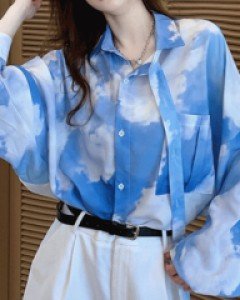 블루스카이 타이 박시 오버핏 셔츠