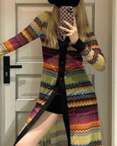 그리나 인디언패턴 매쉬 롱롱 가디건