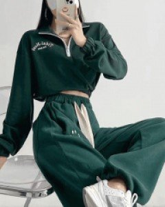 Set - 루드리 지퍼 크롭티셔츠 트레이닝 세트 - 3컬러