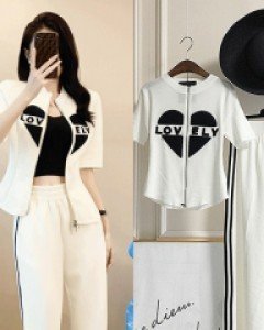 긴팔/반팔 선택 - 모리노 하트 집업 니트 트레이닝 세트