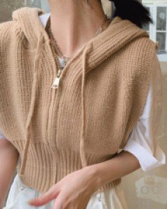 지에드 후드 니트 집업 조끼 가디건