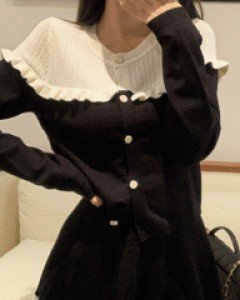 Set - 라미드 프릴 가디건 페미닌 투피스 세트