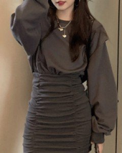 미미에 루즈탑 쫄셔링 미니 원피스