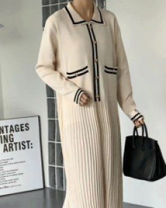 브리엔 엘레강스 플리츠 카라 롱 니트 원피스