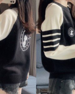 카루소 강아지자수 배색 니트