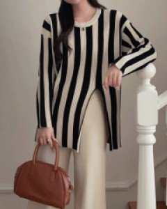 Set - 루베레 단가라 슬릿 루즈핏 니트 와이드 팬츠 세트