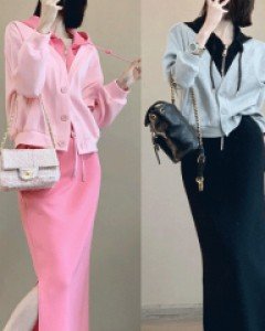 Set - 라베스 후드 집업 점퍼 롱스커트 트레이닝 세트