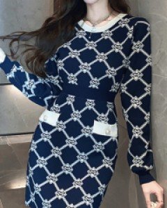 파비오 패턴 페미닌 니트 원피스