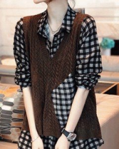 레비도 체크셔츠 레이어드 니트 - 빅사이즈까지