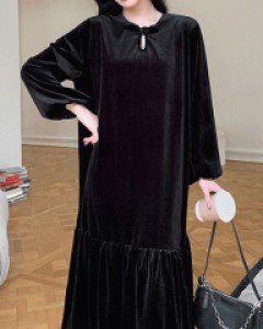 클로드 루즈한 편한핏 박시 벨벳 롱원피스