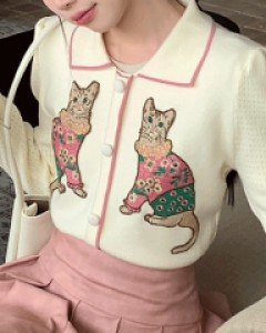 프레리 꽃남방캣 빈티지 카라 니트 가디건