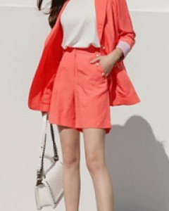 비비드 시그널 사선금장버튼 쿨링 린넨 세미 A라인 4부 팬츠