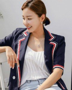 세련된핏감 린넨100 트리콜로 라인 배색 7부소매 테일러드 자켓