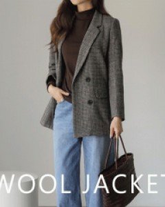 울블랜딩 더블버튼 체크 자켓