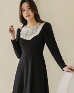 [루이스엔젤] 레이스 진주 모티브 D링벨트 SET 플레어 원피스