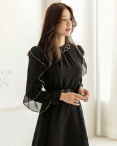 [루이스엔젤][기획특가] 플라운스 숄더 비즈네크라인 벨트SET 원피스