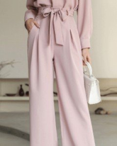 시티 벨티드 뒷밴딩 와이드 슬랙스