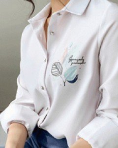 [루이스엔젤] 청량한세련미  리프페이퍼 후로킹 프린트 믹스 셔츠 블라우스