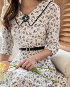 [루이스엔젤] 베이비로즈 퓨어 러블 카라 미디 플레어 원피스