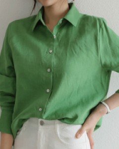 시즌리스 린넨 100 카라 셔츠 블라우스