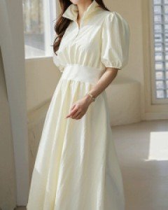 아노락 허리 시보리 풀 플레어 A라인 원피스