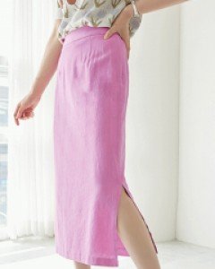 골라입는재미 사이드 한쪽트임 린넨 H라인 밴딩 롱 스커트