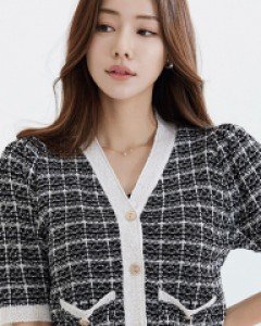 케티 펄 믹스 트위드 터치 양 포켓 체크 니트 가디건