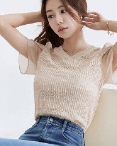 [루이스엔젤] 블러셔 에스닉 다이아 레이스 쉬폰 튤립 소매 블라우스 티