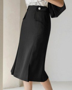 플랩 실버버튼 비조 미디 머메이드 스커트