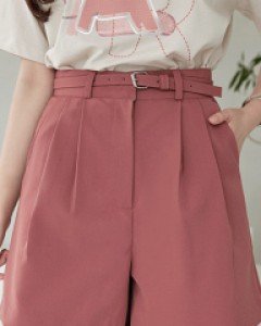 핀턱 4부 하프 벨트 세트 팬츠