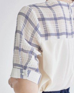 [루이스엔젤] 여리핏 체크배색 반팔 블라우스