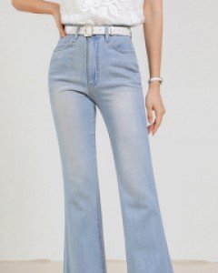 블러 워싱 세로슬랍 연청 부츠컷 데님 팬츠