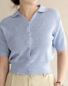 메칸 린넨 크롭 반팔 카라 니트 가디건