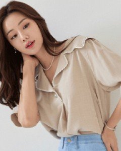 [루이스엔젤] 마가렛 린넨 밑단슬릿 세라카라 블라우스