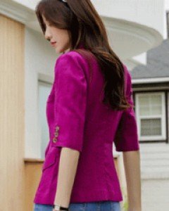 비비드 컬러감이 멋스러운 스티치 슬림라인 린넨100 7부소매 자켓