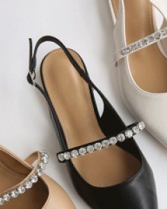 포핀 큐빅라인 슬링백 플랫 샌들 힐