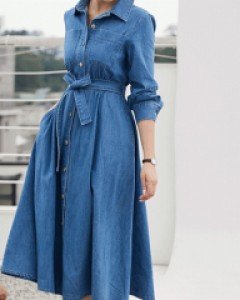 [루이스엔젤] 엘리사 데님 롱 벨트 셔츠 원피스