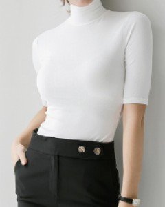 기본에 충실해 슬림 반폴라 골지 5부 반팔 티셔츠