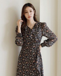 [루이스엔젤] 플라워 여신 쉬폰 플레어 원피스