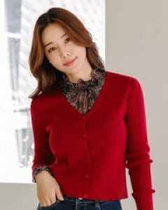 레아브 브이넥 골지 니트 가디건