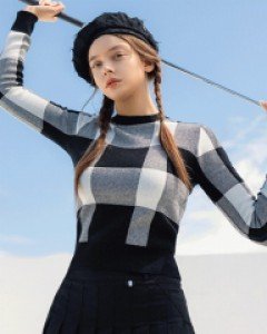 [QoG] 깅엄체크 긴팔 골프 니트