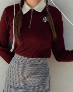 [QoG] 골프 밑단 주름 체크 스커트