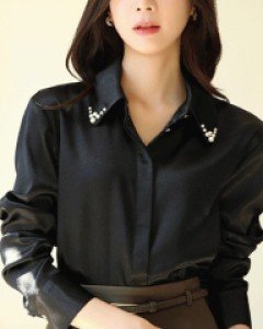 [루이스엔젤] 르셔엘 진주카라 새틴 셔츠 블라우스