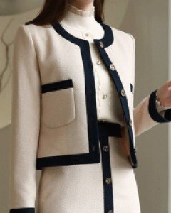 멜로민 라인 배색 트위드 세미 크롭 자켓