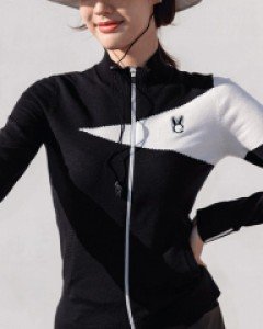 [QoG] 골프 토끼자수 배색 집업 니트 가디건