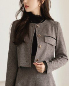 [루이스엔젤] 에밀러 하운드체크 쥬얼리버튼 노카라 자켓