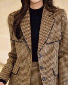 [루이스엔젤] 엘리나 울 블렌드 브레이드 라인 체크 테일러드 자켓